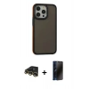 MARSİLYAN™- iPhone 13 Pro Max Kılıf Eksen Işık - Siyah 3D Antistatik Hayalet Cam Ekran Koruyucu + Raze Metal Kamera Lens - GD