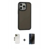 MARSİLYAN™- iPhone 13 Pro Max Kılıf Eksen Işık - Siyah 3D Antistatik Hayalet Cam Ekran Koruyucu + Shine Kamera Lens - GD