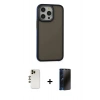 MARSİLYAN™- iPhone 13 Pro Max Kılıf Eksen Işık - Siyah 3D Antistatik Hayalet Cam Ekran Koruyucu + Shine Kamera Lens - GD
