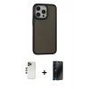 MARSİLYAN™- iPhone 13 Pro Max Kılıf Eksen Işık - Siyah 3D Antistatik Hayalet Cam Ekran Koruyucu + Shine Kamera Lens - GD