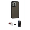 MARSİLYAN™- iPhone 13 Pro Max Kılıf Eksen Işık - Siyah 3D Antistatik Hayalet Cam Ekran Koruyucu + Pers Alüminyum Kamera Lens - KI
