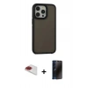 MARSİLYAN™- iPhone 13 Pro Max Kılıf Eksen Işık - Siyah 3D Antistatik Hayalet Cam Ekran Koruyucu + Pers Alüminyum Kamera Lens - KI