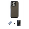 MARSİLYAN™- iPhone 13 Pro Max Kılıf Eksen Işık - Siyah 3D Antistatik Hayalet Cam Ekran Koruyucu + Koyu Yeşil Metal Kamera Lens Koruma Cam
