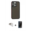 MARSİLYAN™- iPhone 13 Pro Max Kılıf Eksen Işık - Siyah 3D Antistatik Hayalet Cam Ekran Koruyucu + Pers Alüminyum Kamera Lens - GD