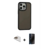 MARSİLYAN™- iPhone 13 Pro Max Kılıf Eksen Işık - Siyah 3D Antistatik Hayalet Cam Ekran Koruyucu + Pers Alüminyum Kamera Lens - GD