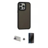 MARSİLYAN™- iPhone 13 Pro Max Kılıf Eksen Işık - Siyah 3D Antistatik Hayalet Cam Ekran Koruyucu + Rainbow Kamera Lens Koruma Cam - MR