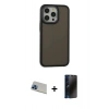 MARSİLYAN™- iPhone 13 Pro Max Kılıf Eksen Işık - Siyah 3D Antistatik Hayalet Cam Ekran Koruyucu + Rainbow Kamera Lens Koruma Cam - MI