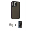 MARSİLYAN™- iPhone 13 Pro Max Kılıf Eksen Işık - Siyah 3D Antistatik Hayalet Cam Ekran Koruyucu + Rainbow Kamera Lens Koruma Cam - MR