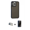 MARSİLYAN™- iPhone 13 Pro Max Kılıf Eksen Işık - Siyah 3D Antistatik Hayalet Cam Ekran Koruyucu + Rainbow Kamera Lens Koruma Cam - MI