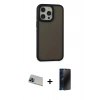 MARSİLYAN™- iPhone 13 Pro Max Kılıf Eksen Işık - Siyah 3D Antistatik Hayalet Cam Ekran Koruyucu + Rainbow Kamera Lens Koruma Cam - MI