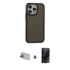 MARSİLYAN™- iPhone 13 Pro Max Kılıf Eksen Işık - Siyah 3D Antistatik Hayalet Cam Ekran Koruyucu + Rainbow Kamera Lens Koruma Cam - MR