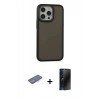 MARSİLYAN™- iPhone 13 Pro Max Kılıf Eksen Işık - Siyah 3D Antistatik Hayalet Cam Ekran Koruyucu + Renkli Kamera Lens Koruma Cam - MI