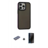 MARSİLYAN™- iPhone 13 Pro Max Kılıf Eksen Işık - Siyah 3D Antistatik Hayalet Cam Ekran Koruyucu + Renkli Kamera Lens Koruma Cam - MI