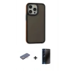 MARSİLYAN™- iPhone 13 Pro Max Kılıf Eksen Işık - Siyah 3D Antistatik Hayalet Cam Ekran Koruyucu + Renkli Kamera Lens Koruma Cam - MI