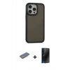 MARSİLYAN™- iPhone 13 Pro Max Kılıf Eksen Işık - Siyah 3D Antistatik Hayalet Cam Ekran Koruyucu + Renkli Kamera Lens Koruma Cam - MI