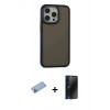 MARSİLYAN™- iPhone 13 Pro Max Kılıf Eksen Işık - Siyah 3D Antistatik Hayalet Cam Ekran Koruyucu + Shine Kamera Lens Koruma Cam - MI