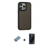 MARSİLYAN™- iPhone 13 Pro Max Kılıf Eksen Işık - Siyah 3D Antistatik Hayalet Cam Ekran Koruyucu + Shine Kamera Lens Koruma Cam - GI