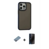 MARSİLYAN™- iPhone 13 Pro Max Kılıf Eksen Işık - Siyah 3D Antistatik Hayalet Cam Ekran Koruyucu + Shine Kamera Lens Koruma Cam - GI