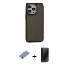 MARSİLYAN™- iPhone 13 Pro Max Kılıf Eksen Işık - Siyah 3D Antistatik Hayalet Cam Ekran Koruyucu + Shine Kamera Lens Koruma Cam - GI