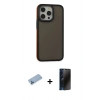 MARSİLYAN™- iPhone 13 Pro Max Kılıf Eksen Işık - Siyah 3D Antistatik Hayalet Cam Ekran Koruyucu + Shine Kamera Lens Koruma Cam - MI