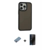 MARSİLYAN™- iPhone 13 Pro Max Kılıf Eksen Işık - Siyah 3D Antistatik Hayalet Cam Ekran Koruyucu + Shine Kamera Lens Koruma Cam - GI