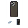 MARSİLYAN™- iPhone 13 Pro Max Kılıf Eksen Işık - Siyah 3D Antistatik Hayalet Cam Ekran Koruyucu + Shine Kamera Lens Koruma Cam - MI