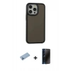 MARSİLYAN™- iPhone 13 Pro Max Kılıf Eksen Işık - Siyah 3D Antistatik Hayalet Cam Ekran Koruyucu + Shine Kamera Lens Koruma Cam - MI