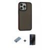 MARSİLYAN™- iPhone 13 Pro Max Kılıf Eksen Işık - Siyah 3D Antistatik Hayalet Cam Ekran Koruyucu + Shine Kamera Lens Koruma Cam - GI