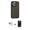 MARSİLYAN™- iPhone 13 Pro Max Kılıf Eksen Işık - Siyah 3D Antistatik Hayalet Cam Ekran Koruyucu + Pers Alüminyum Kamera Lens - SABE