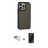 MARSİLYAN™- iPhone 13 Pro Max Kılıf Eksen Işık - Siyah 3D Antistatik Hayalet Cam Ekran Koruyucu + Pers Alüminyum Kamera Lens - SABE