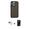 MARSİLYAN™- iPhone 13 Pro Max Kılıf Eksen Işık - Siyah 3D Antistatik Hayalet Cam Ekran Koruyucu + Pers Alüminyum Kamera Lens - SABE