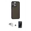 MARSİLYAN™- iPhone 13 Pro Max Kılıf Eksen Işık - Siyah 3D Antistatik Hayalet Cam Ekran Koruyucu + Pers Alüminyum Kamera Lens - SABE