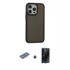 MARSİLYAN™- iPhone 13 Pro Max Kılıf Eksen Işık - Siyah 3D Antistatik Hayalet Cam Ekran Koruyucu + Renkli Kamera Lens Koruma Cam - TU