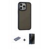 MARSİLYAN™- iPhone 13 Pro Max Kılıf Eksen Işık - Siyah 3D Antistatik Hayalet Cam Ekran Koruyucu + Renkli Kamera Lens Koruma Cam - YL