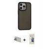 MARSİLYAN™- iPhone 13 Pro Max Kılıf Eksen Işık - Siyah 6D Mat Seramik Hayalet Nano Ekran Koruyucu + Rainbow Kamera Lens Koruma Cam - BZ