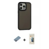 MARSİLYAN™- iPhone 13 Pro Max Kılıf Eksen Işık - Siyah 6D Mat Seramik Hayalet Nano Ekran Koruyucu + Shine Kamera Lens Koruma Cam - GI