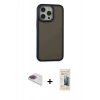 MARSİLYAN™- iPhone 13 Pro Max Kılıf Eksen Işık - Siyah 6D Mat Seramik Hayalet Nano Ekran Koruyucu + Pers Alüminyum Kamera Lens - GI