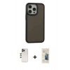 MARSİLYAN™- iPhone 13 Pro Max Kılıf Eksen Işık - Siyah 6D Mat Seramik Hayalet Nano Ekran Koruyucu + Shine Kamera Lens - GD
