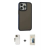 MARSİLYAN™- iPhone 13 Pro Max Kılıf Eksen Işık - Siyah 6D Mat Seramik Hayalet Nano Ekran Koruyucu + Shine Kamera Lens - GD