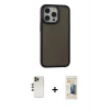 MARSİLYAN™- iPhone 13 Pro Max Kılıf Eksen Işık - Siyah 6D Mat Seramik Hayalet Nano Ekran Koruyucu + Shine Kamera Lens - GD