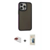 MARSİLYAN™- iPhone 13 Pro Max Kılıf Eksen Işık - Siyah 6D Mat Seramik Hayalet Nano Ekran Koruyucu + Pers Alüminyum Kamera Lens - KI