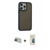 MARSİLYAN™- iPhone 13 Pro Max Kılıf Eksen Işık - Siyah 6D Mat Seramik Hayalet Nano Ekran Koruyucu + Rainbow Kamera Lens Koruma Cam - MI