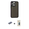 MARSİLYAN™- iPhone 13 Pro Max Kılıf Eksen Işık - Siyah 6D Mat Seramik Hayalet Nano Ekran Koruyucu + Mavi Renkli Kamera Lens Koruma Cam