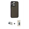 MARSİLYAN™- iPhone 13 Pro Max Kılıf Eksen Işık - Siyah 6D Mat Seramik Hayalet Nano Ekran Koruyucu + Rainbow Kamera Lens Koruma Cam - MI
