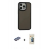 MARSİLYAN™- iPhone 13 Pro Max Kılıf Eksen Işık - Siyah 6D Mat Seramik Hayalet Nano Ekran Koruyucu + Mavi Renkli Kamera Lens Koruma Cam