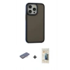 MARSİLYAN™- iPhone 13 Pro Max Kılıf Eksen Işık - Siyah 6D Mat Seramik Hayalet Nano Ekran Koruyucu + Mavi Renkli Kamera Lens Koruma Cam
