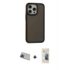 MARSİLYAN™- iPhone 13 Pro Max Kılıf Eksen Işık - Siyah 6D Mat Seramik Hayalet Nano Ekran Koruyucu + Rainbow Kamera Lens Koruma Cam - MI