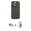 MARSİLYAN™- iPhone 13 Pro Max Kılıf Eksen Işık - Siyah 6D Mat Seramik Hayalet Nano Ekran Koruyucu + Rainbow Kamera Lens Koruma Cam - MI