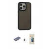 MARSİLYAN™- iPhone 13 Pro Max Kılıf Eksen Işık - Siyah 6D Mat Seramik Hayalet Nano Ekran Koruyucu + Mavi Renkli Kamera Lens Koruma Cam