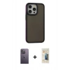 MARSİLYAN™- iPhone 13 Pro Max Kılıf Eksen Işık - Siyah 6D Mat Seramik Hayalet Nano Ekran Koruyucu + Neon Fosforlu Kamera Lens - BZ